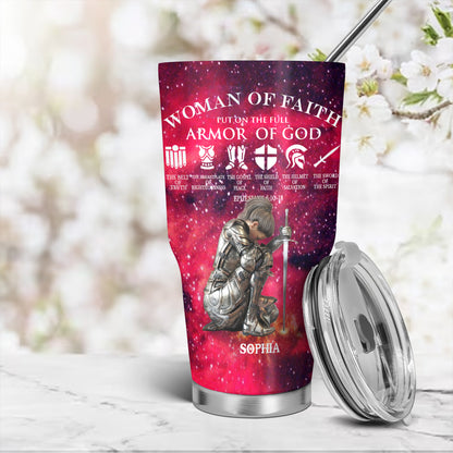 Christianartbag Drinkware, Put On The Full Armor Of GOD Personalized Tumbler , Personalized Mug, Red Black Butterfly With Galaxy Tumbler, Christian Gift, CABTB01240823. - Christian Art Bag