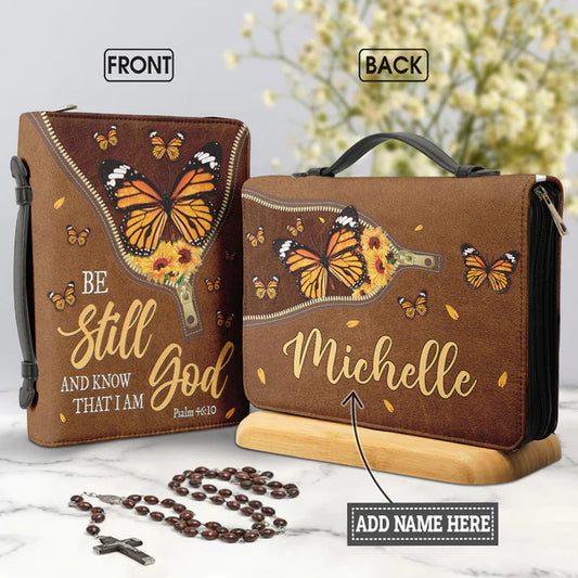 Christianart Bible Cover, Be Still And Know That I Am God Butterfly Leather Style Psalm 46:10, Gifts For Women, Gifts For Men, Christmas Gift. - Christian Art Bag