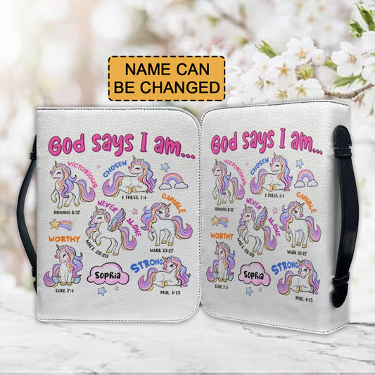 Christianartbag Bible Cover, God Says I Am Bible Cover, Personalized Bible Cover, Unicorn Pink Bible Cover, Bible Cover For Kids, Christian Gifts, CAB01281123. - Christian Art Bag