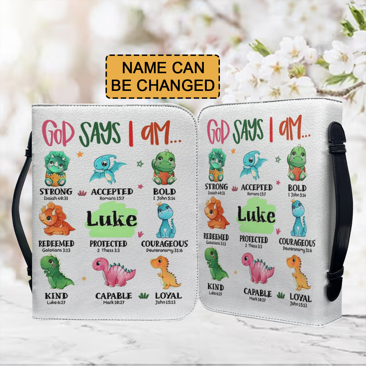 Christianartbag Bible Cover, God Says I Am Bible Cover, Personalized Bible Cover, Cute Dinosaur Bible Cover, Bible Cover For Kids, Christian Gifts, CAB03281123. - Christian Art Bag