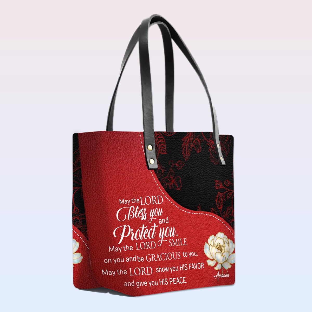 Personalized Christian Red Leather Tote Bag Luxury with Bible Verses – Custom Name Handbag by CHRISTIANARTBAG