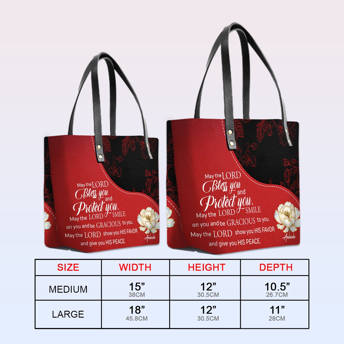 Personalized Christian Red Leather Tote Bag Luxury with Bible Verses – Custom Name Handbag by CHRISTIANARTBAG