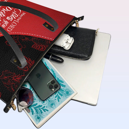 Personalized Christian Red Leather Tote Bag Luxury with Bible Verses – Custom Name Handbag by CHRISTIANARTBAG