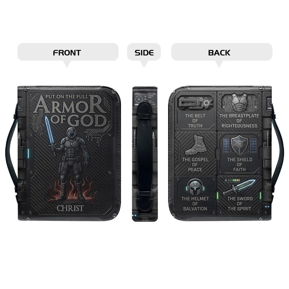 Personalized Bible Cover Armor of God | Custom Name Leather Bible Case with Handle | Christian Gift for Men Women | CHRISTIANARTBAG CAB01060926