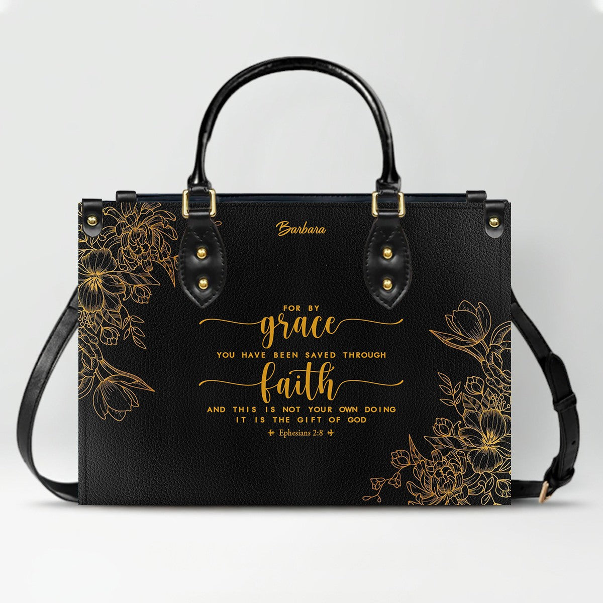 Personalized Leather Handbag Black with Bible Verse – Christian Gifts – Custom Christian Purse by CHRISTIANARTBAG CAB012626
