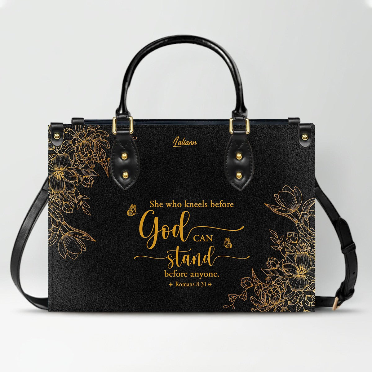 Personalized Leather Handbag Black with Bible Verse – Christian Gifts – Custom Christian Purse by CHRISTIANARTBAG CAB012626