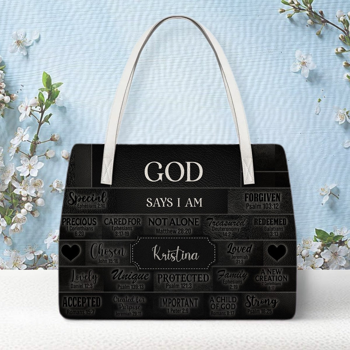 Personalized Christian Handbag – God Says I Am Leather Tote with Custom Name & Color | CHRISTIANARTBAG