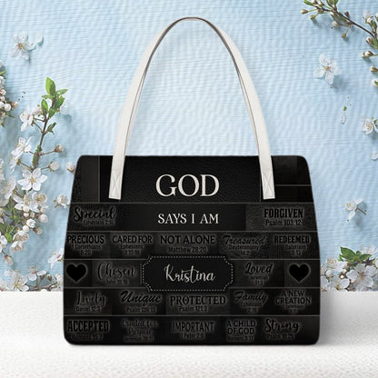 Personalized Christian Handbag – God Says I Am Leather Tote with Custom Name & Color | CHRISTIANARTBAG