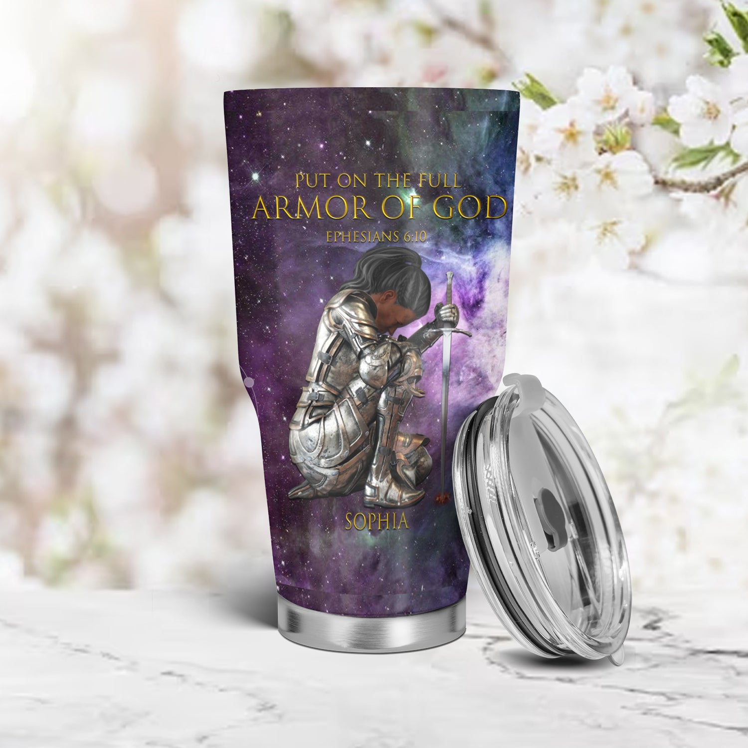 Christianartbag Drinkware, Put On The Full Armor Of God Personalized Tumbler With Handles, Personalized Tumbler With Handles, Tumbler, Christmas Gift, CABDR 01210124. - Christian Art Bag