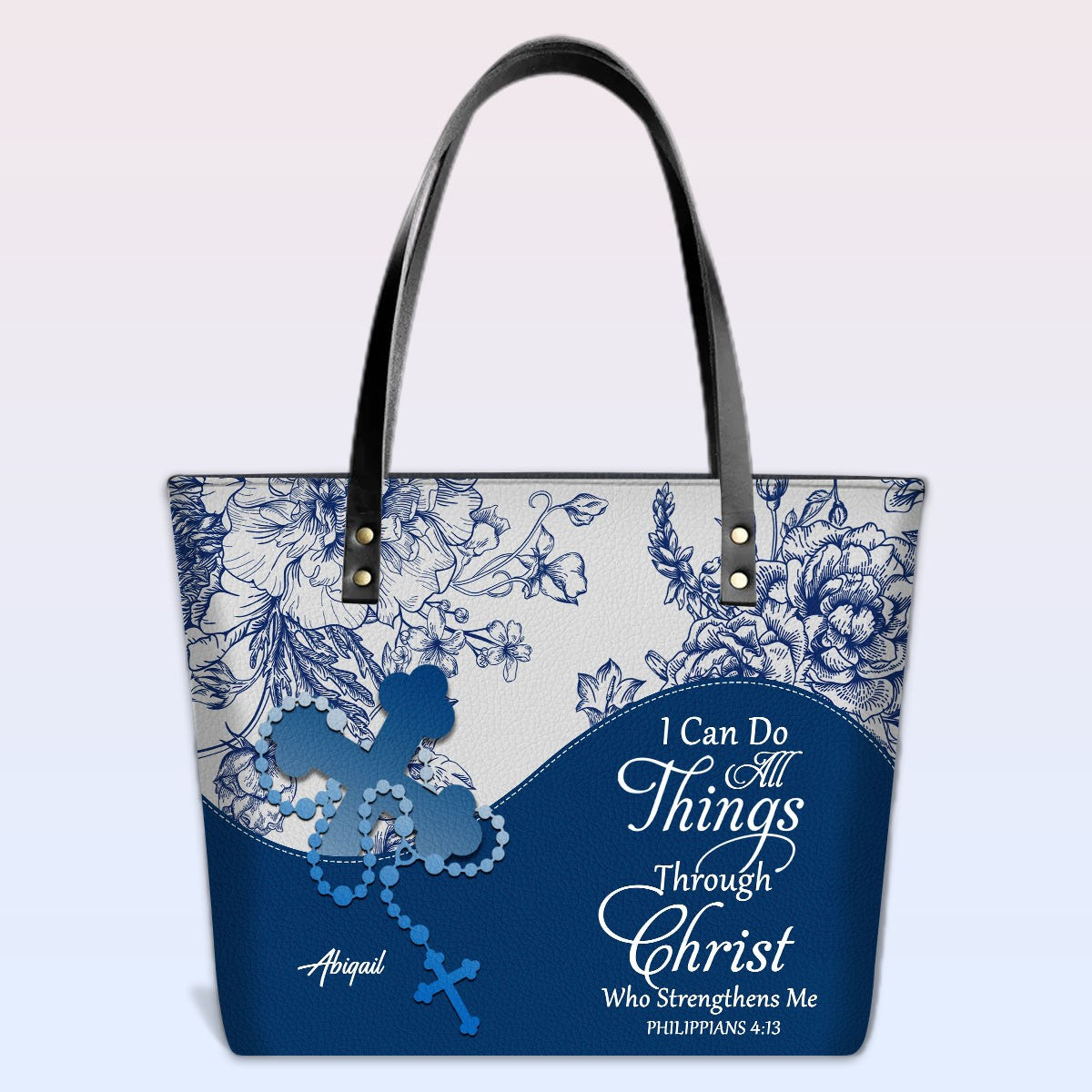 Personalized Christian Leather Tote Bag – Custom Name, Color & Bible Verse | CHRISTIANARTBAG