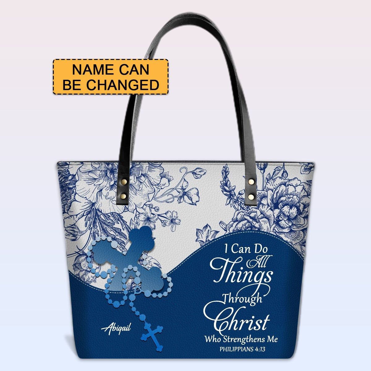 Personalized Christian Leather Tote Bag – Custom Name, Color & Bible Verse | CHRISTIANARTBAG