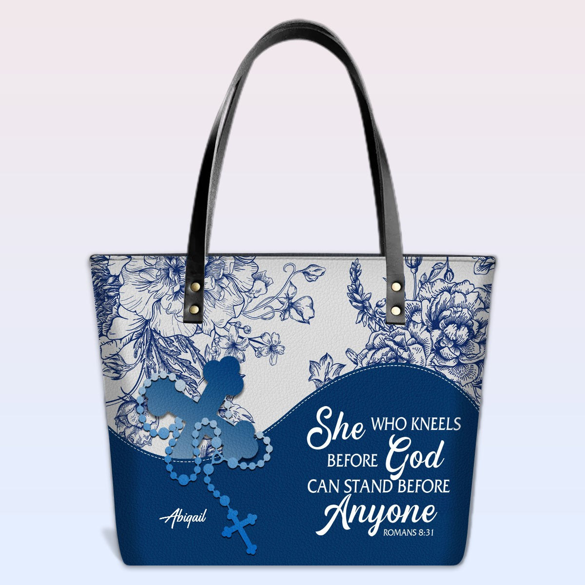 Personalized Christian Leather Tote Bag – Custom Name, Color & Bible Verse | CHRISTIANARTBAG