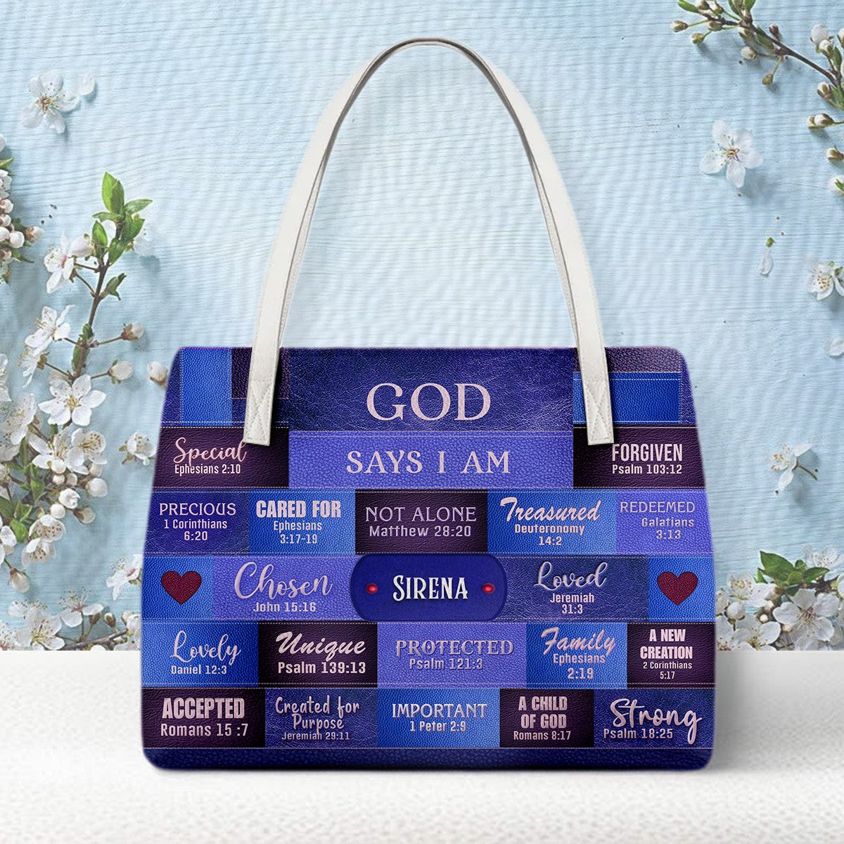Personalized Christian Handbag – God Says I Am Leather Tote with Custom Name & Color | CHRISTIANARTBAG