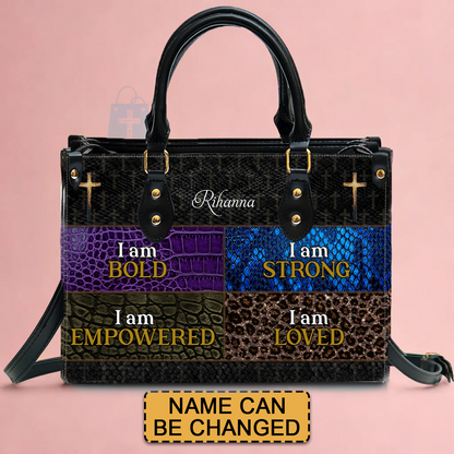 CHRISTIANARTBAG Personalized Leather Handbag - I Am Bold, I Am Strong, I Am Empowered - CABLTHB01250424.
