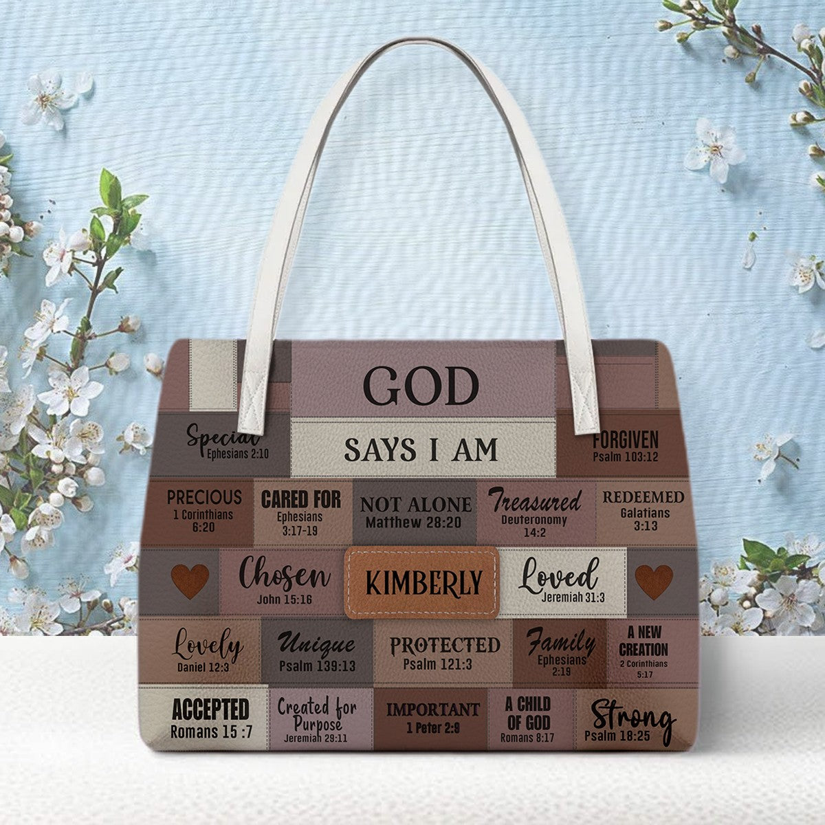 Personalized Christian Handbag – God Says I Am Leather Tote with Custom Name & Color | CHRISTIANARTBAG