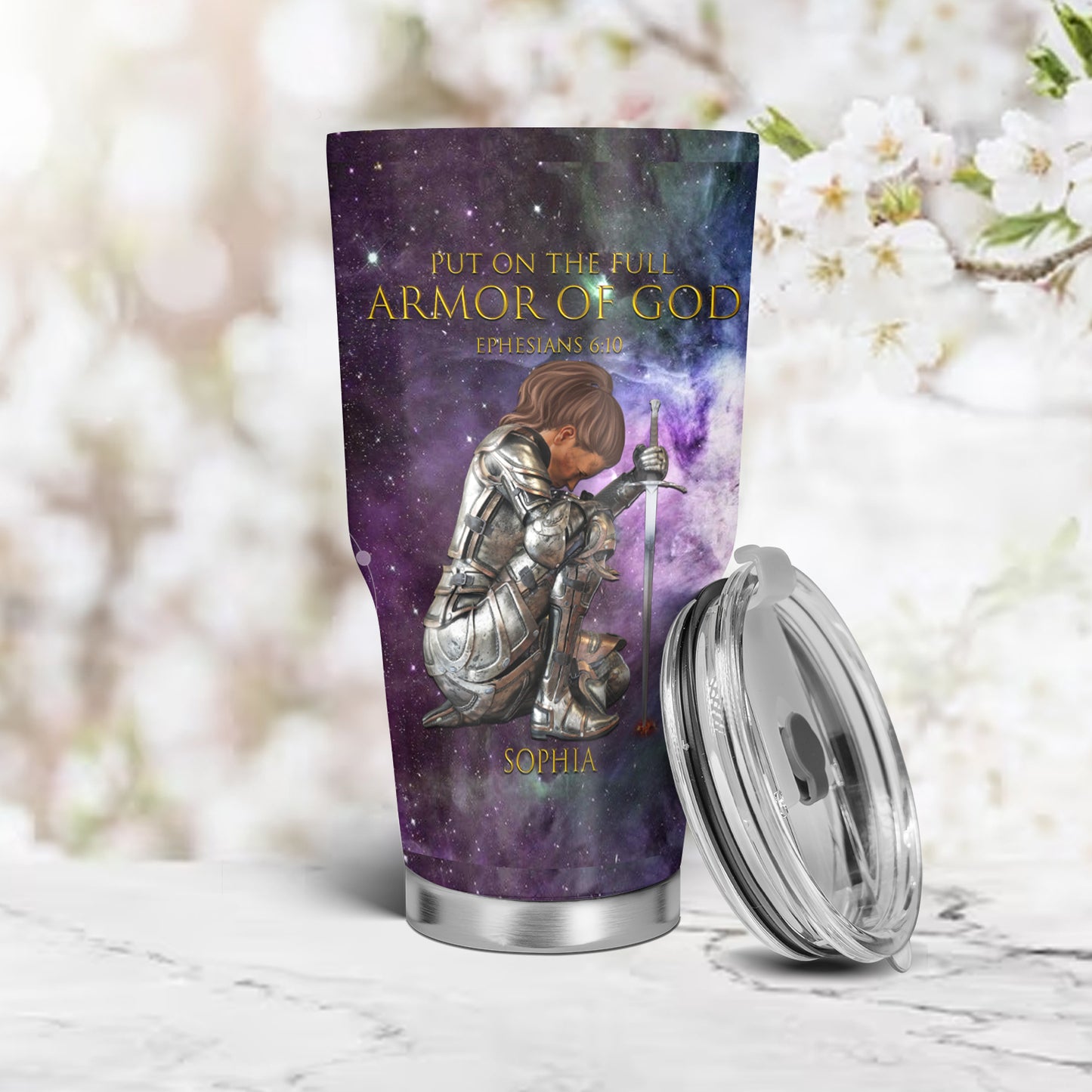 Christianartbag Drinkware, Put On The Full Armor Of God Personalized Tumbler With Handles, Personalized Tumbler With Handles, Tumbler, Christmas Gift, CABDR 01210124. - Christian Art Bag