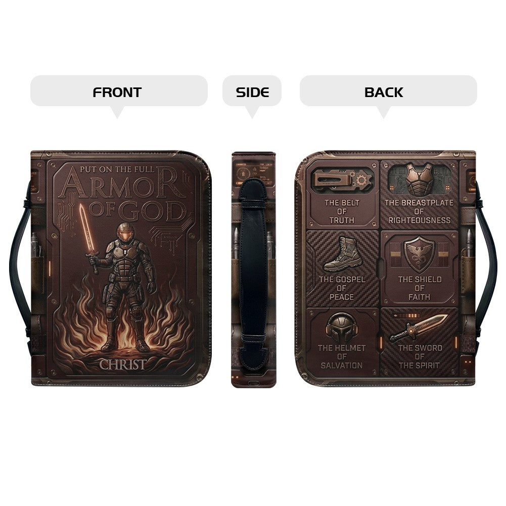 Personalized Bible Cover Armor of God | Custom Name Leather Bible Case with Handle | Christian Gift for Men Women | CHRISTIANARTBAG CAB01060926