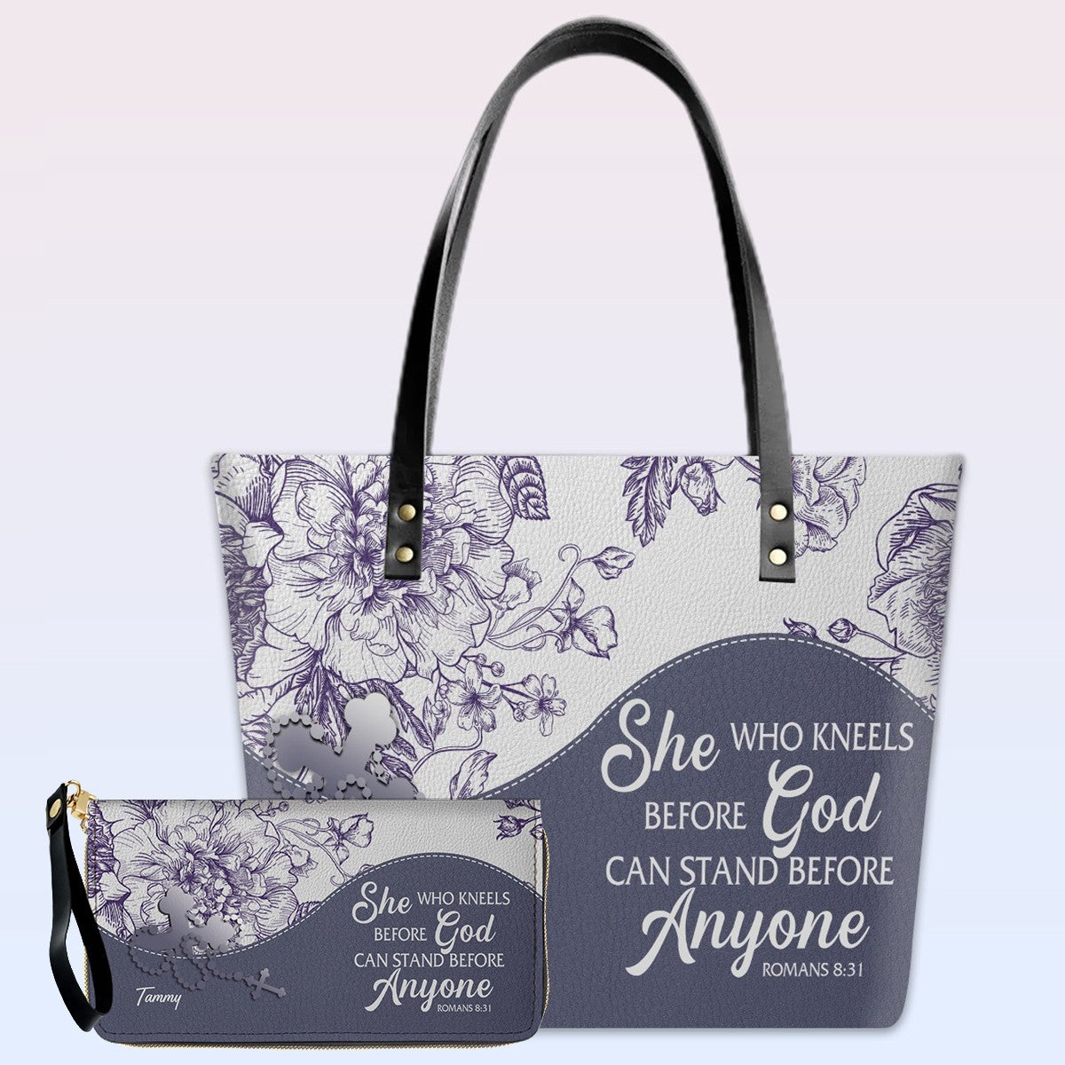 Personalized Leather TOTE Bag Luxury Set with Bible Verses – Christian Gift for Women | CHRISTIANARTBAG