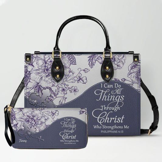 Christian Personalized Leather Handbag Flower for Women – Custom Name & Scripture | CHRISTIANARTBAG CAB031326
