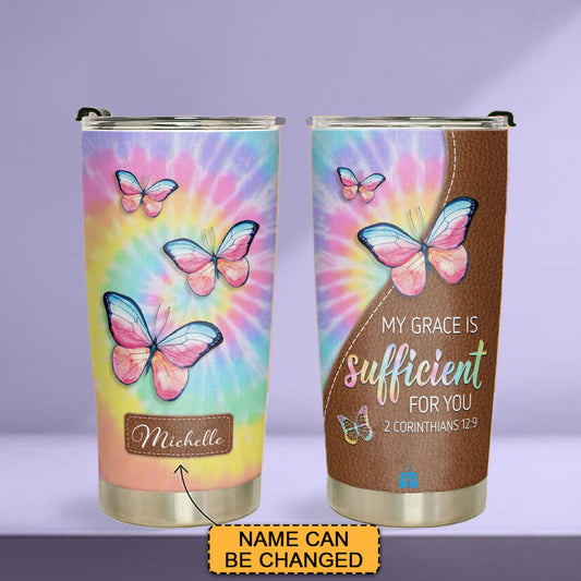 Discover the Perfect Gift: Butterfly My Grace Is Sufficient For You 2 Corinthians 12 9 Stainless Steel Tumbler | CHRISTIANARTBAG