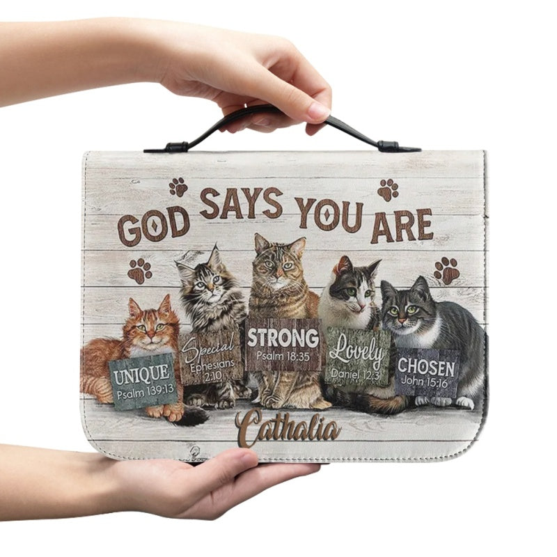 Christianartbag Bible Cover, God Says You Are Bible Cover, Personalized Bible Cover, Cat Bible Cover, Christian Gifts, CAB02251023. - Christian Art Bag