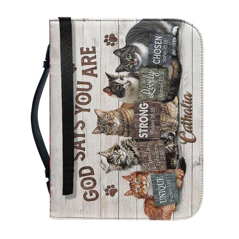 Christianartbag Bible Cover, God Says You Are Bible Cover, Personalized Bible Cover, Cat Bible Cover, Christian Gifts, CAB02251023. - Christian Art Bag