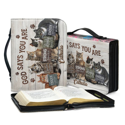 Christianartbag Bible Cover, God Says You Are Bible Cover, Personalized Bible Cover, Cat Bible Cover, Christian Gifts, CAB02251023. - Christian Art Bag