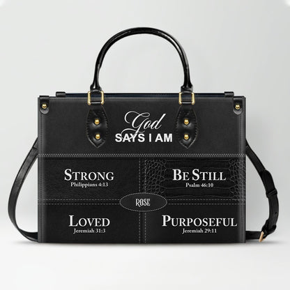 Personalized “God Says I Am” Leather Handbag for Christian Women – Custom Name & Color | CHRISTIANARTBAG 0111825