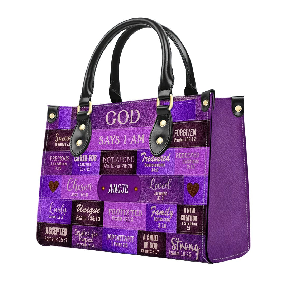 CHRISTIANARTBAG Bible Cover - GOD Says I Am - Free Clutch Purse with Personalized Leather Handbag.
