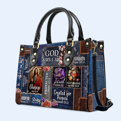 Personalized Christian Handbag | Leather Denim Floral Purse | GOD Says I Am | Custom Bible Bag by CHRISTIANARTBAG