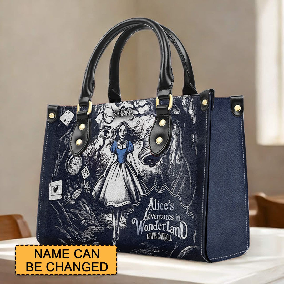 Personalized Leather Handbag – “Alice's Adventures in Wonderland Lewis Carroll” Book Cover Design | Custom Name | ChristianArtBag™