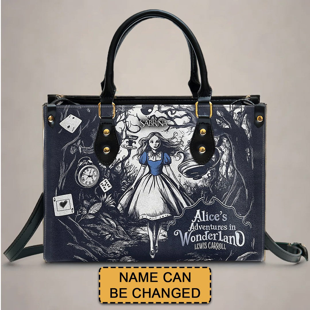 Personalized Leather Handbag – “Alice's Adventures in Wonderland Lewis Carroll” Book Cover Design | Custom Name | ChristianArtBag™