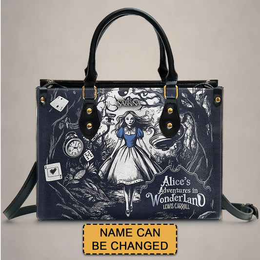 Personalized Leather Handbag – “Alice's Adventures in Wonderland Lewis Carroll” Book Cover Design | Custom Name | ChristianArtBag™