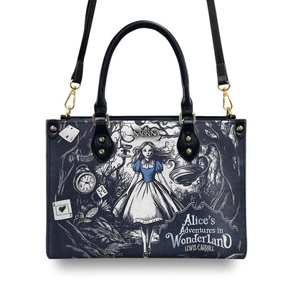 Personalized Leather Handbag – “Alice's Adventures in Wonderland Lewis Carroll” Book Cover Design | Custom Name | ChristianArtBag™