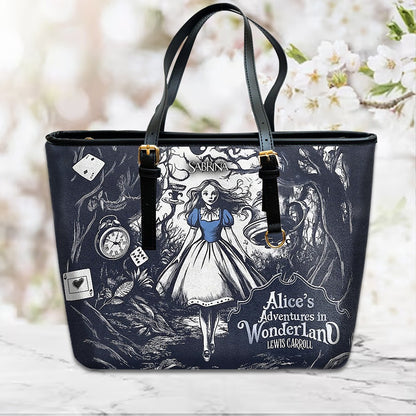Personalized Leather Handbag – “Alice's Adventures in Wonderland Lewis Carroll” Book Cover Design | Custom Name | ChristianArtBag™