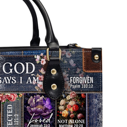 Personalized Christian Handbag | Leather Denim Floral Purse | GOD Says I Am | Custom Bible Bag by CHRISTIANARTBAG