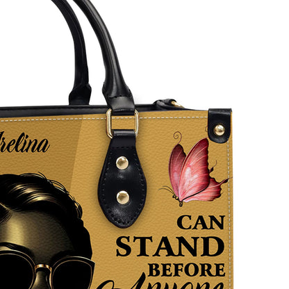 She Who Kneels Before GOD Can Stand Before Anyone, Personalized 'Irelina' Empowerment Leather Handbag - Stand Boldly | CHRISTIANARTBAG Custom Tote