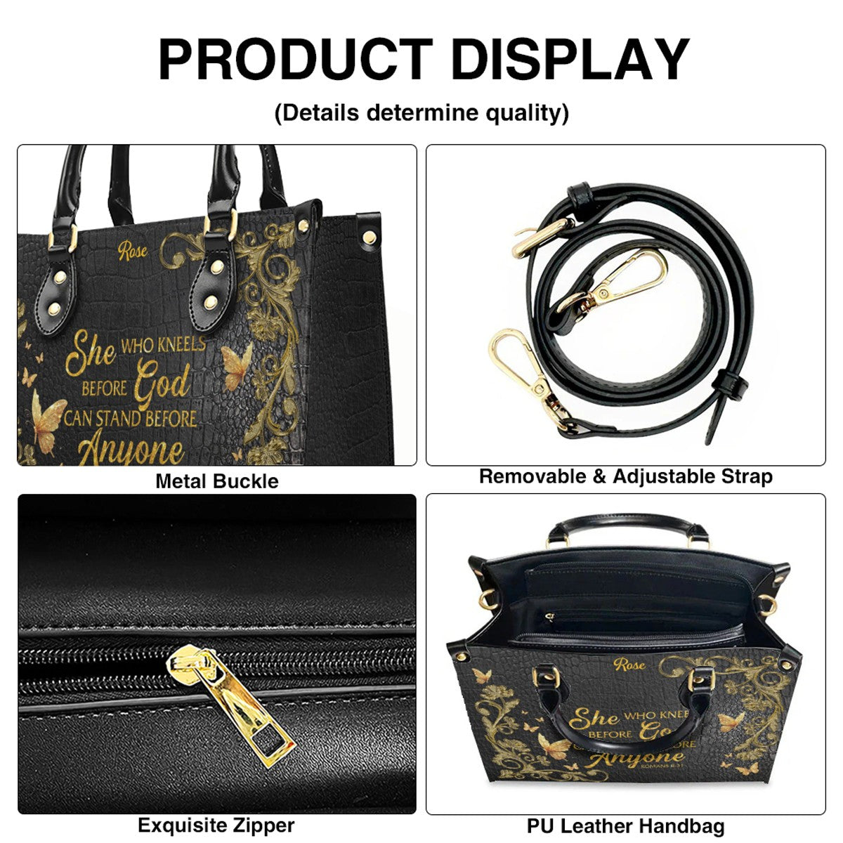 CHRISTIANARTBAG Handbags - She Who Kneels Before GOD - Custom Bible Verses Name & Color - Personalized Leather Handbag - CABLTB01120825