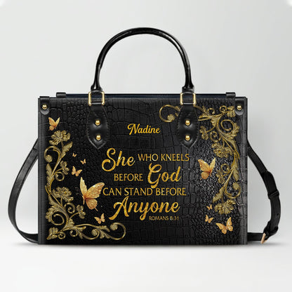 CHRISTIANARTBAG Handbags - She Who Kneels Before GOD - Custom Bible Verses Name & Color - Personalized Leather Handbag - CABLTB01120825