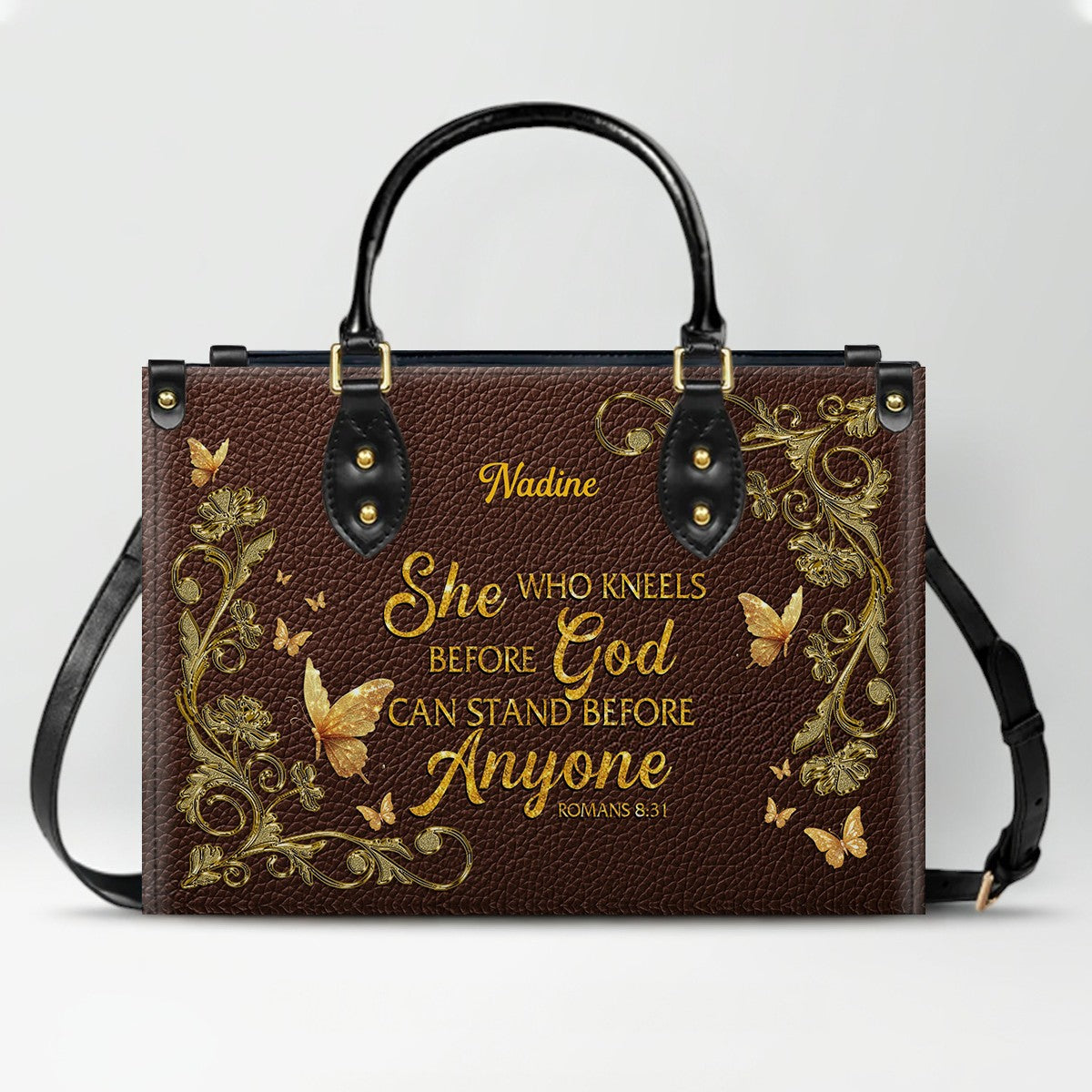 CHRISTIANARTBAG Handbags - She Who Kneels Before GOD - Custom Bible Verses Name & Color - Personalized Leather Handbag - CABLTB01120825