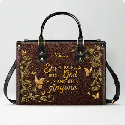 CHRISTIANARTBAG Handbags - She Who Kneels Before GOD - Custom Bible Verses Name & Color - Personalized Leather Handbag - CABLTB01120825
