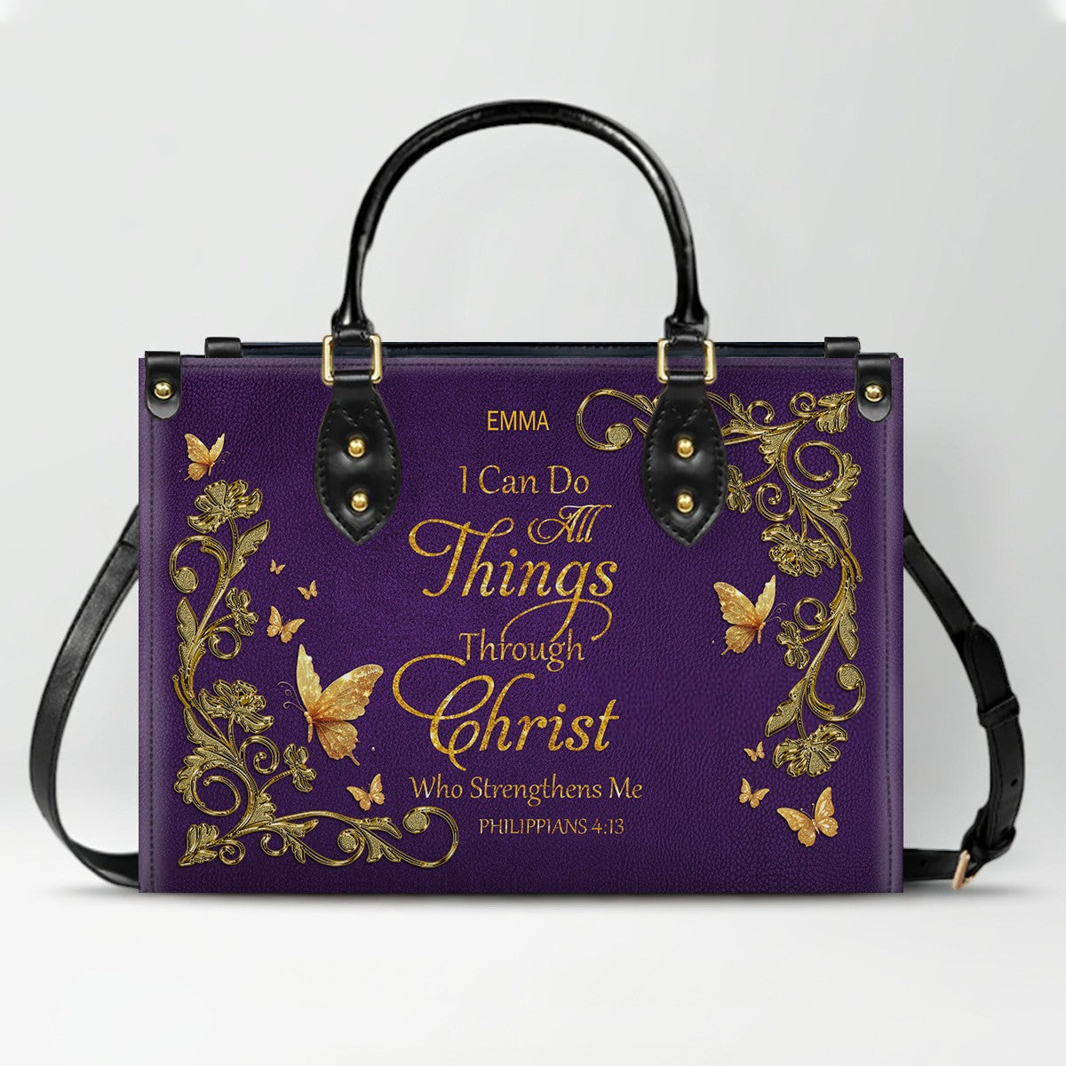 Personalized Leather Handbag with Custom Name & Bible Verse - Personalized Christian Leather Handbag & Wallet Set | CHRISTIANARTBAG™ CAB01012626