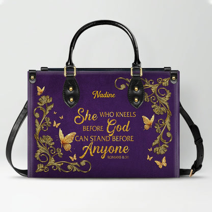 CHRISTIANARTBAG Handbags - She Who Kneels Before GOD - Custom Bible Verses Name & Color - Personalized Leather Handbag - CABLTB01120825