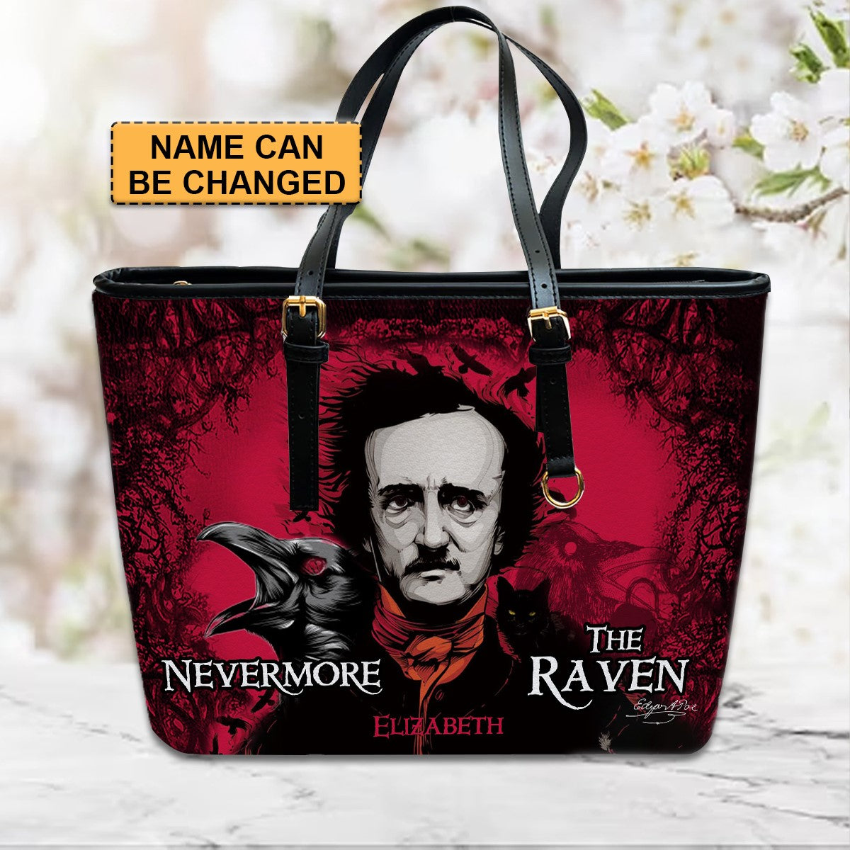 Christianartbag Novel Bags, Personalized Leather Handbags for Literary Enthusiasts, The Raven Edgar Allan Poe Leather Handbag, CABHN01120324