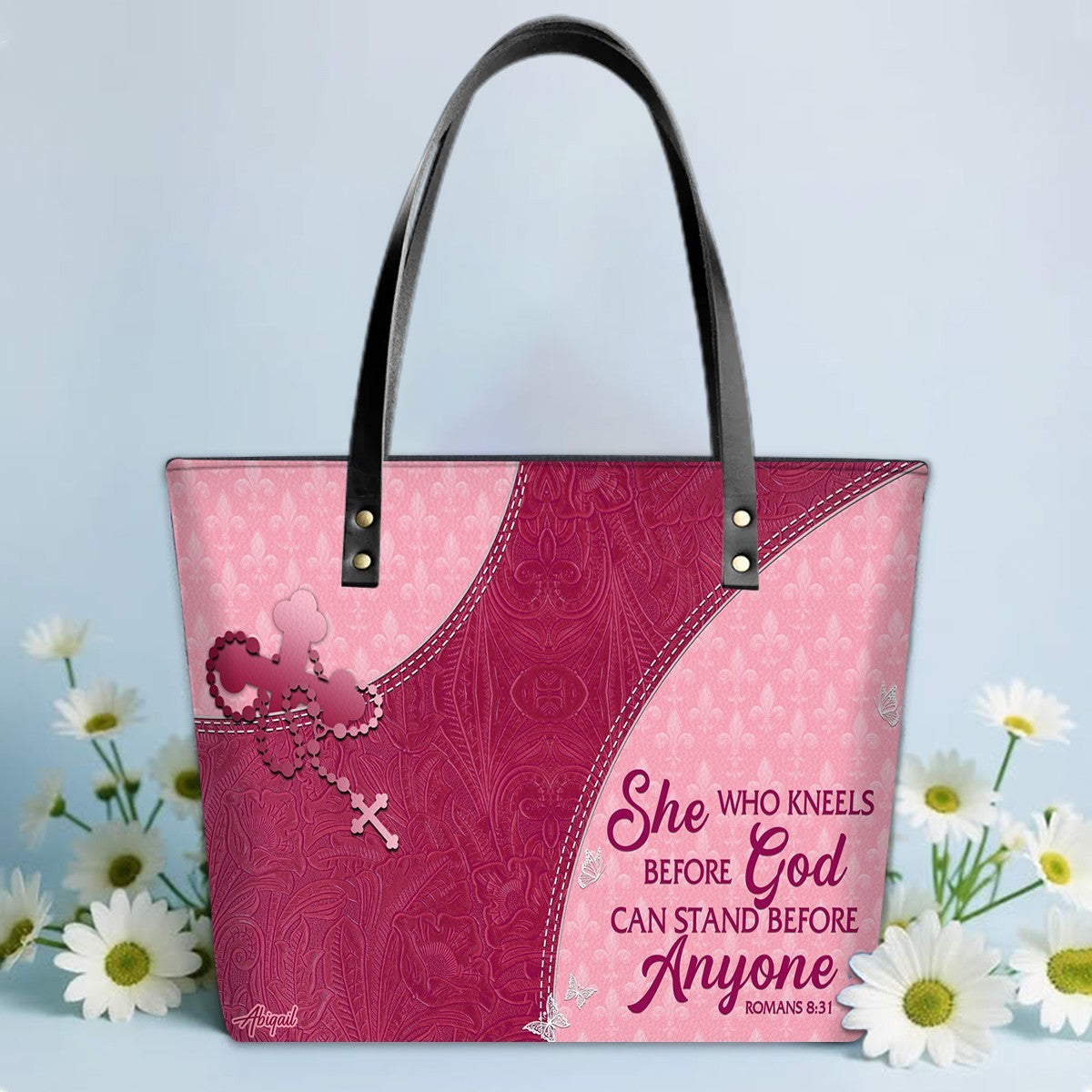 Personalized Leather Tote Bag with Personalized Name & Custom Bible Verse | CHRISTIANARTBAG Luxury Bag CAB-1121325