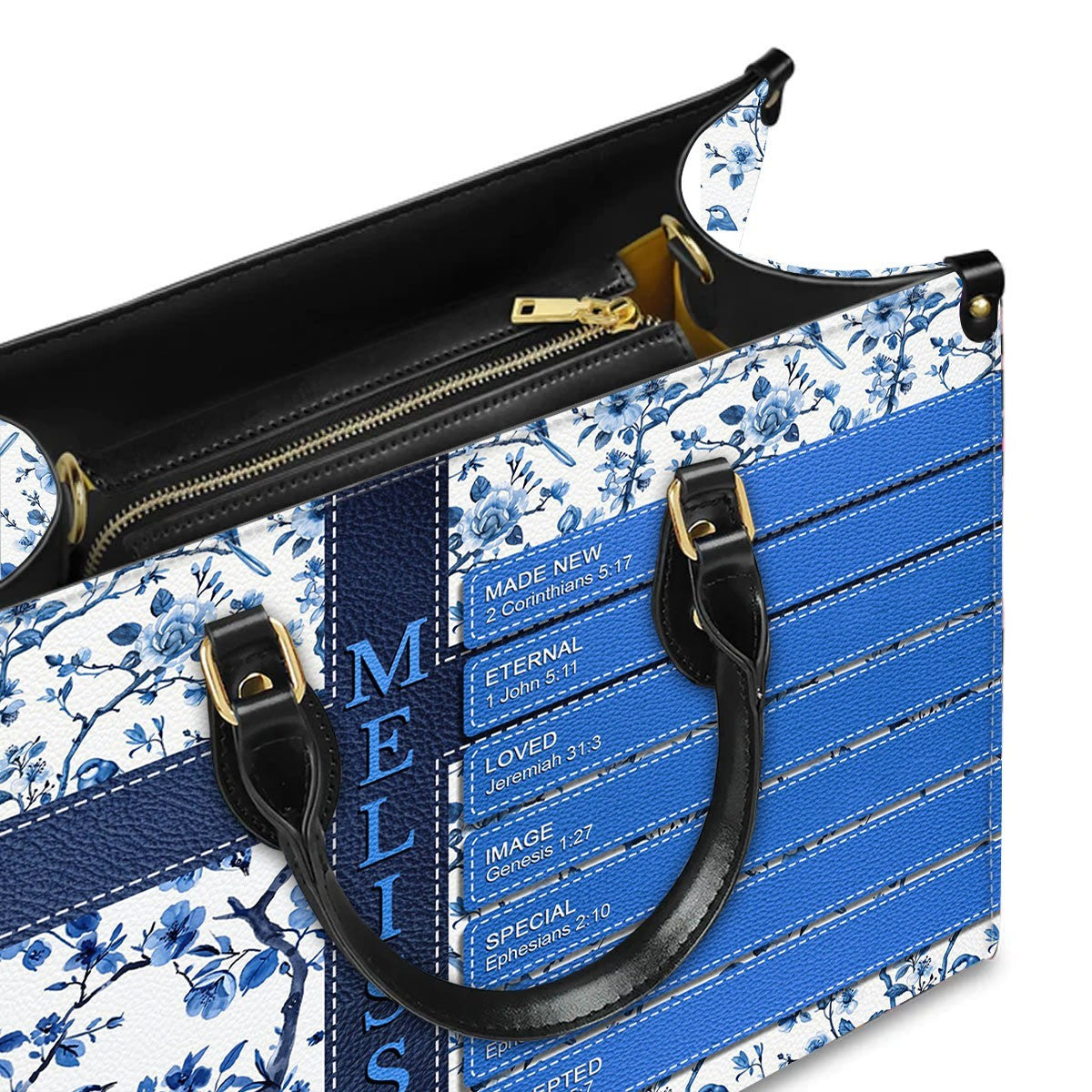 Personalized Leather Handbag – Custom Name with Each Letter Matched to a Unique Bible Verse