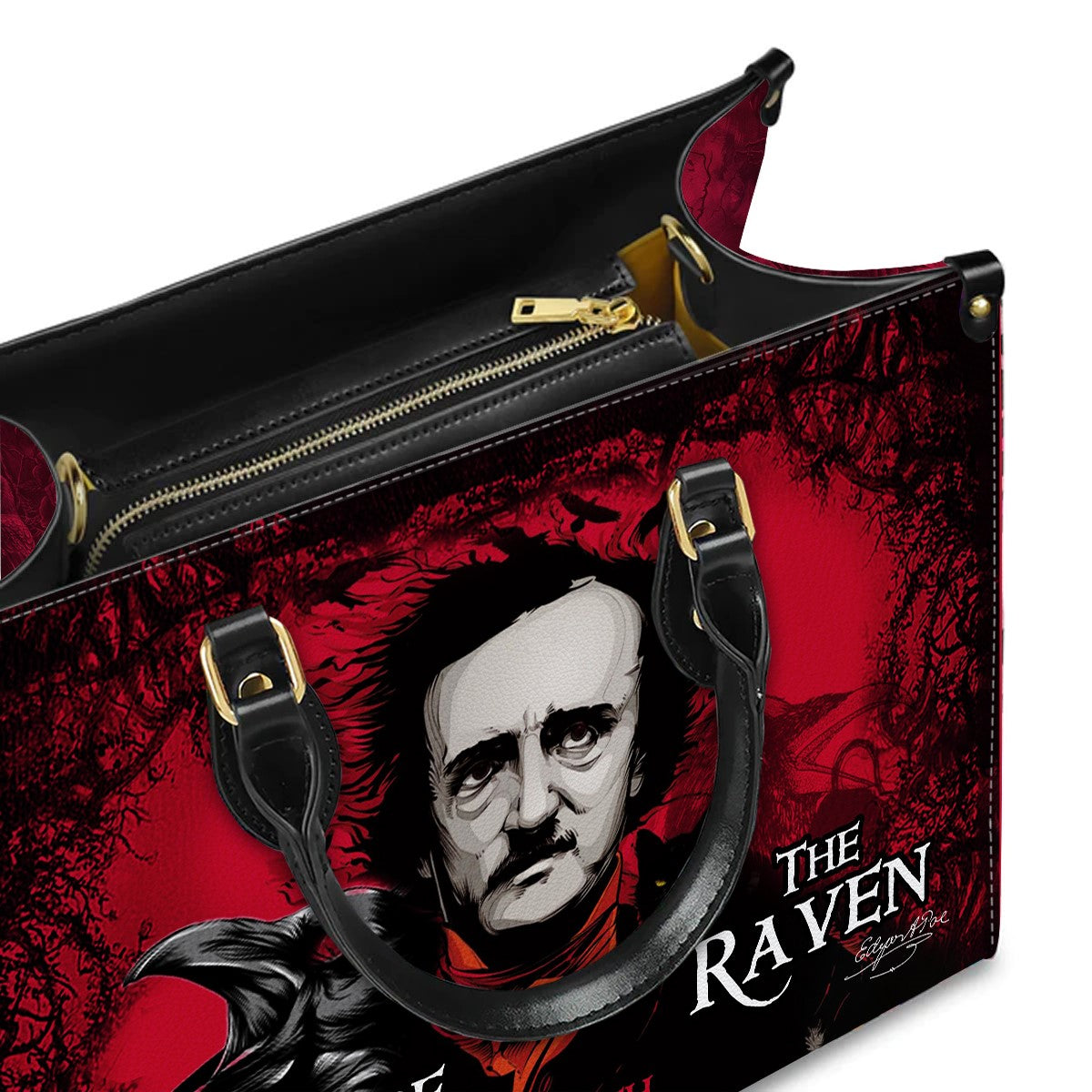 Christianartbag Novel Bags, Personalized Leather Handbags for Literary Enthusiasts, The Raven Edgar Allan Poe Leather Handbag, CABHN01120324