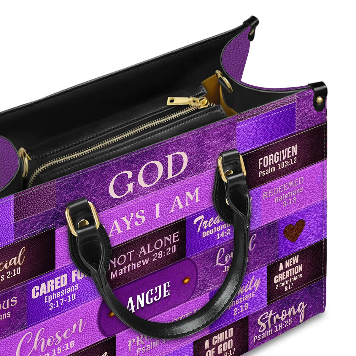 CHRISTIANARTBAG Bible Cover - GOD Says I Am - Free Clutch Purse with Personalized Leather Handbag.