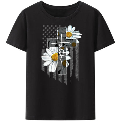 CHRISTIANARTBAG T-Shirt - Faith Flag Daisy T-Shirt - Bible Verse Shirt - Scripture Shirt For Women - CABTS01310524