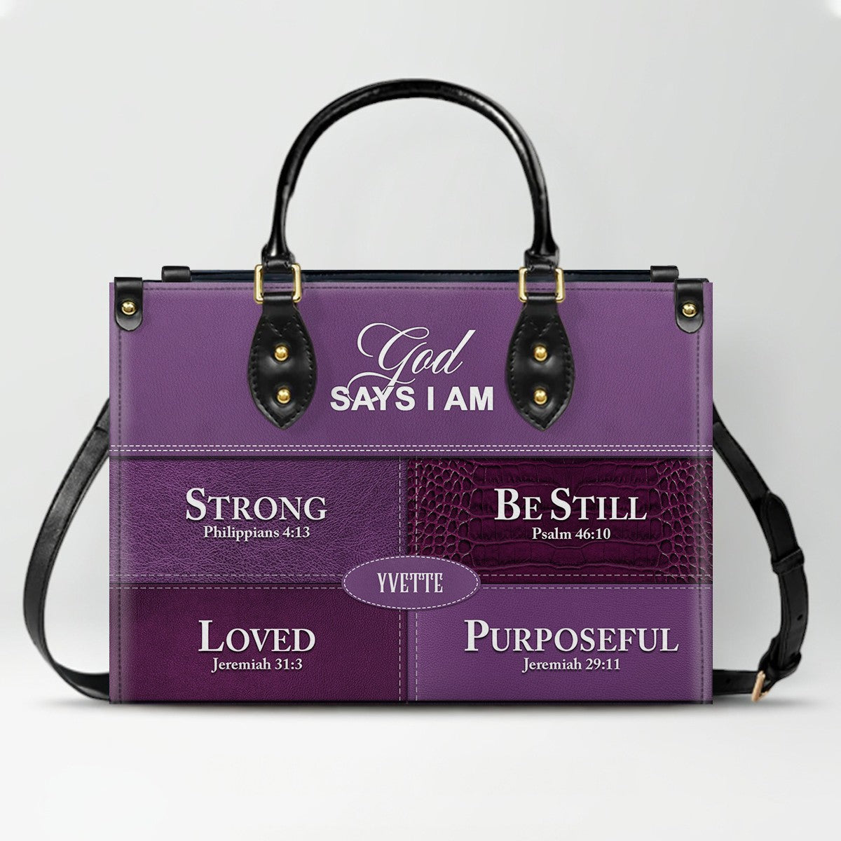 Personalized “God Says I Am” Leather Handbag for Christian Women – Custom Name & Color | CHRISTIANARTBAG 0111825